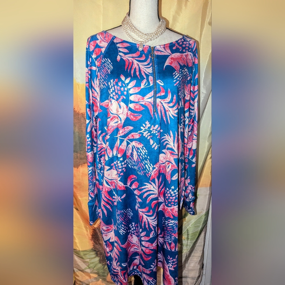 STELLA PARKER Partial Zip O-Ring Floral Dress or Cover-Up XL